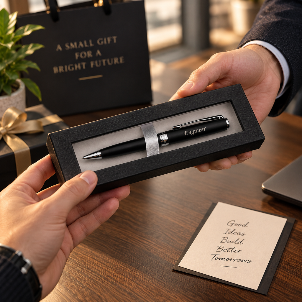 Engraved Pen Gift for Engineer – Personalized Black Pen in Gift Box
