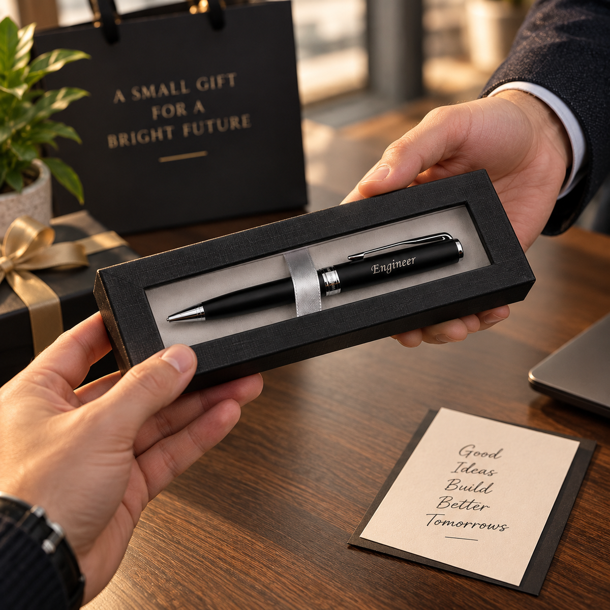 Engraved Pen Gift for Engineer – Personalized Black Pen in Gift Box