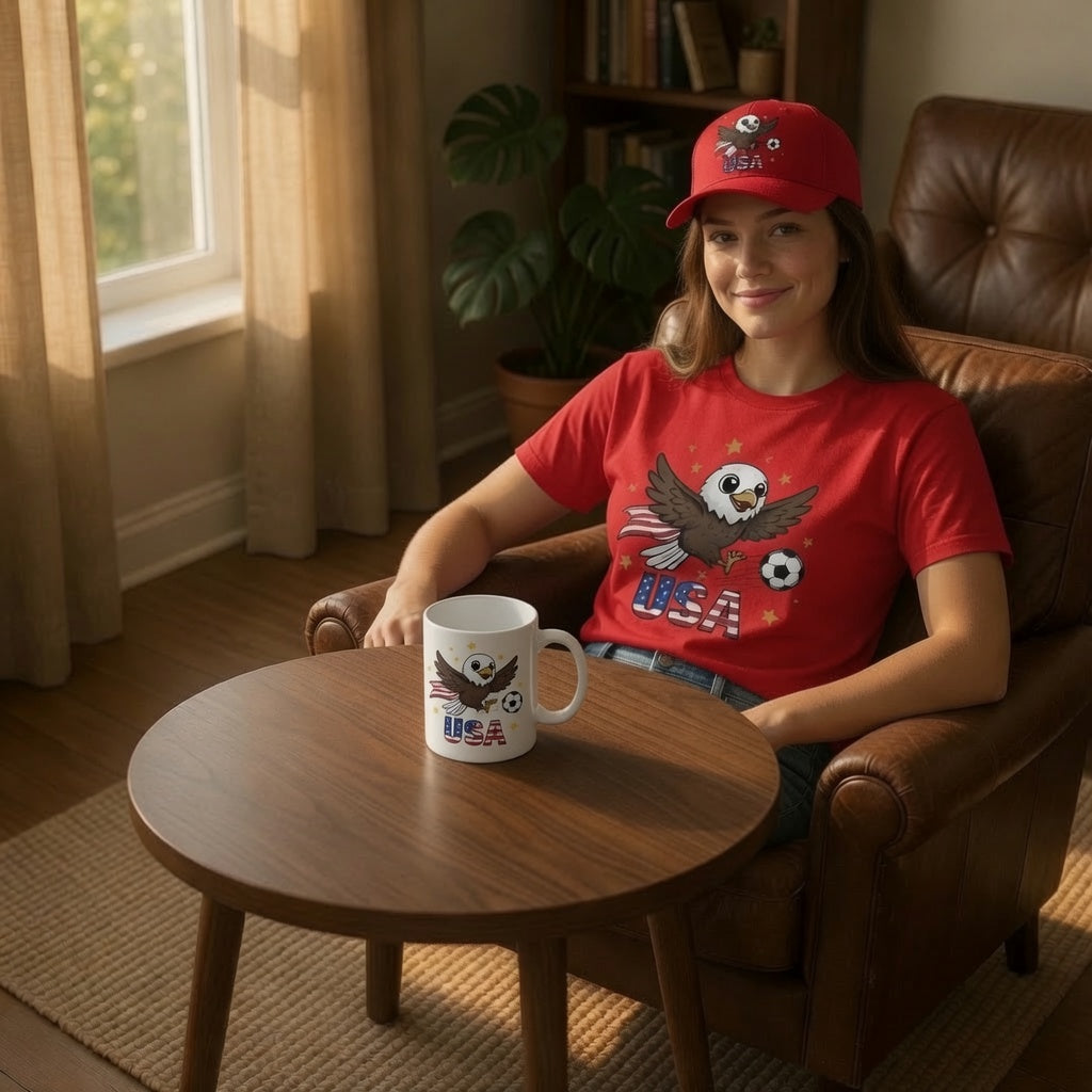 USA Cute Eagle Soccer Gift Set | Shirt + Cap + Mug