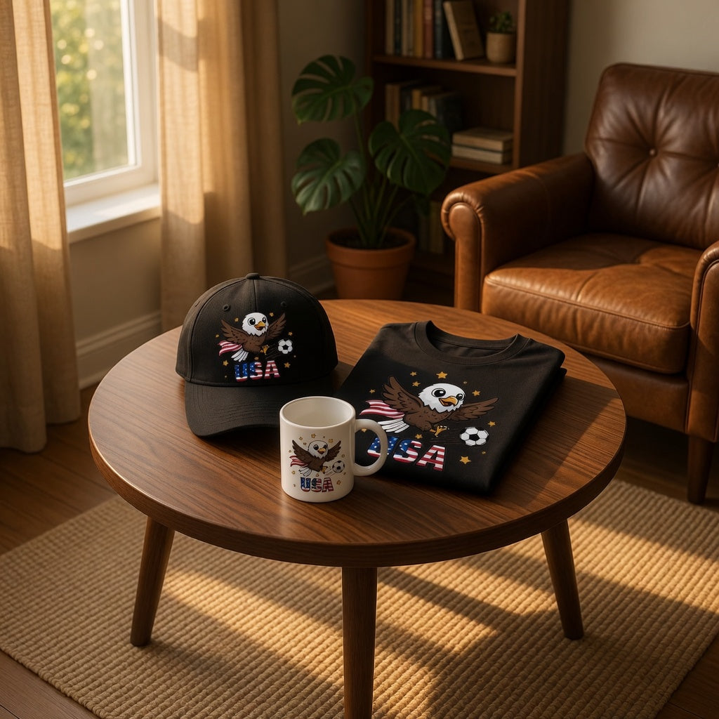 USA Cute Eagle Soccer Gift Set | Shirt + Cap + Mug