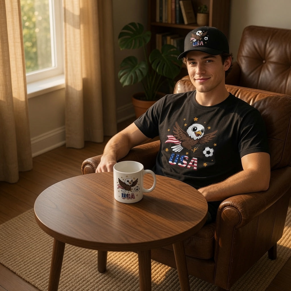 USA Cute Eagle Soccer Gift Set | Shirt + Cap + Mug