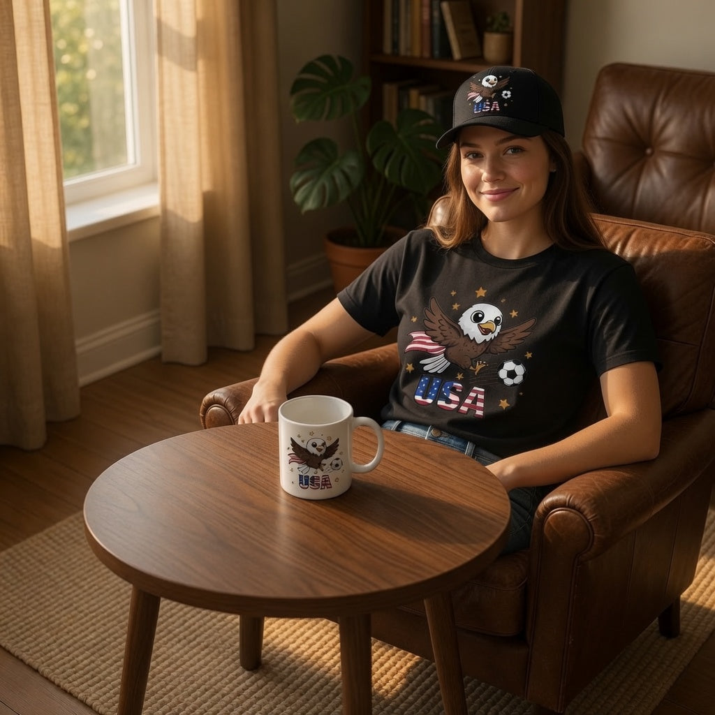 USA Cute Eagle Soccer Gift Set | Shirt + Cap + Mug