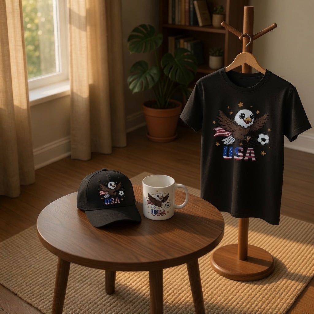 USA Cute Eagle Soccer Gift Set | Shirt + Cap + Mug