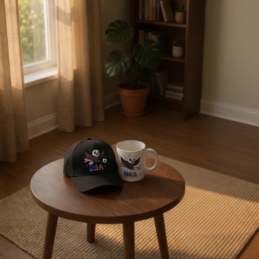 USA Cute Eagle Soccer Gift Set | Shirt + Cap + Mug