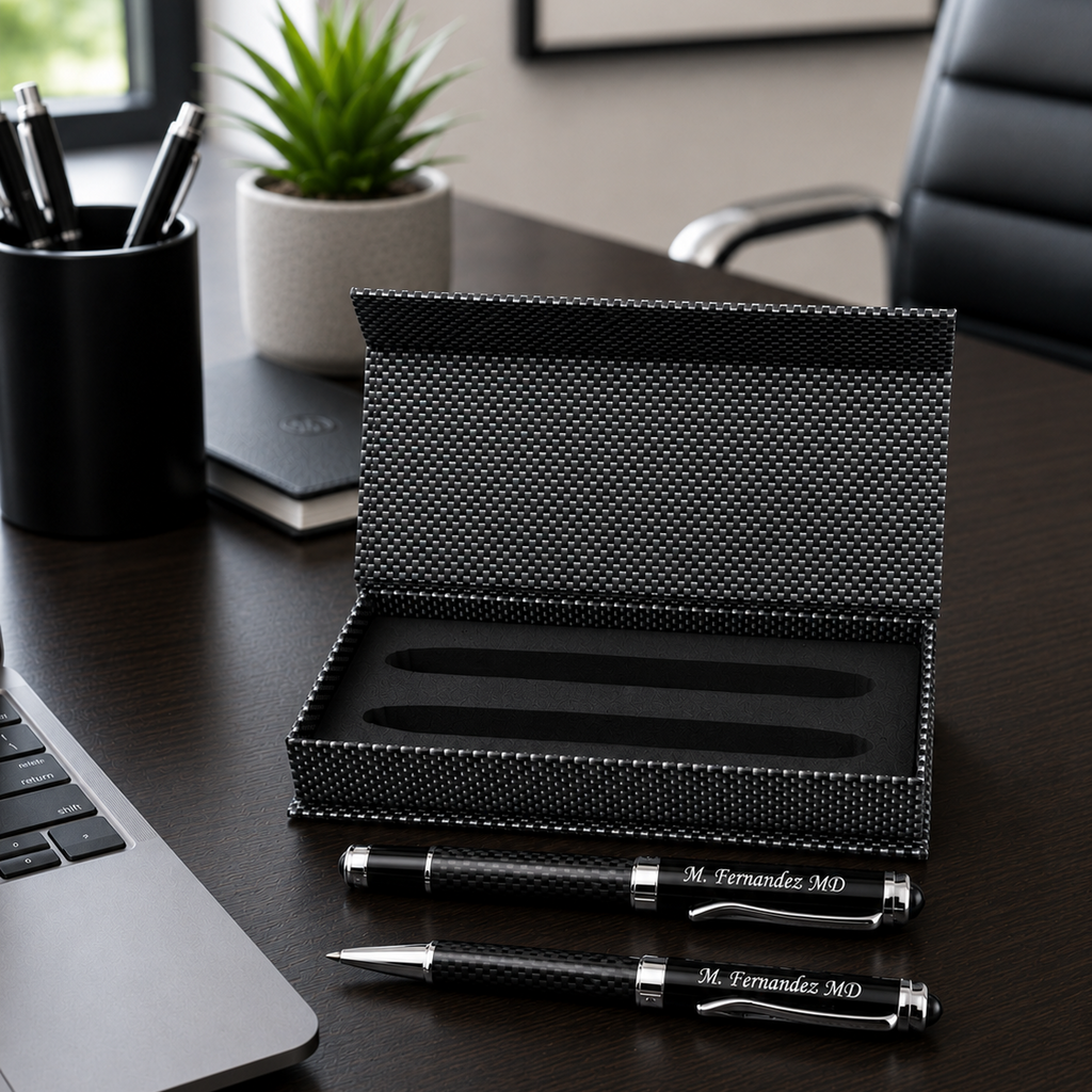 Engraved Pen Duo Set — Carbon Fiber Gift Case