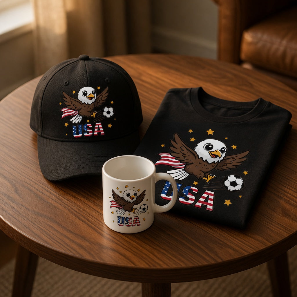 USA Cute Eagle Soccer Gift Set | Shirt + Cap + Mug