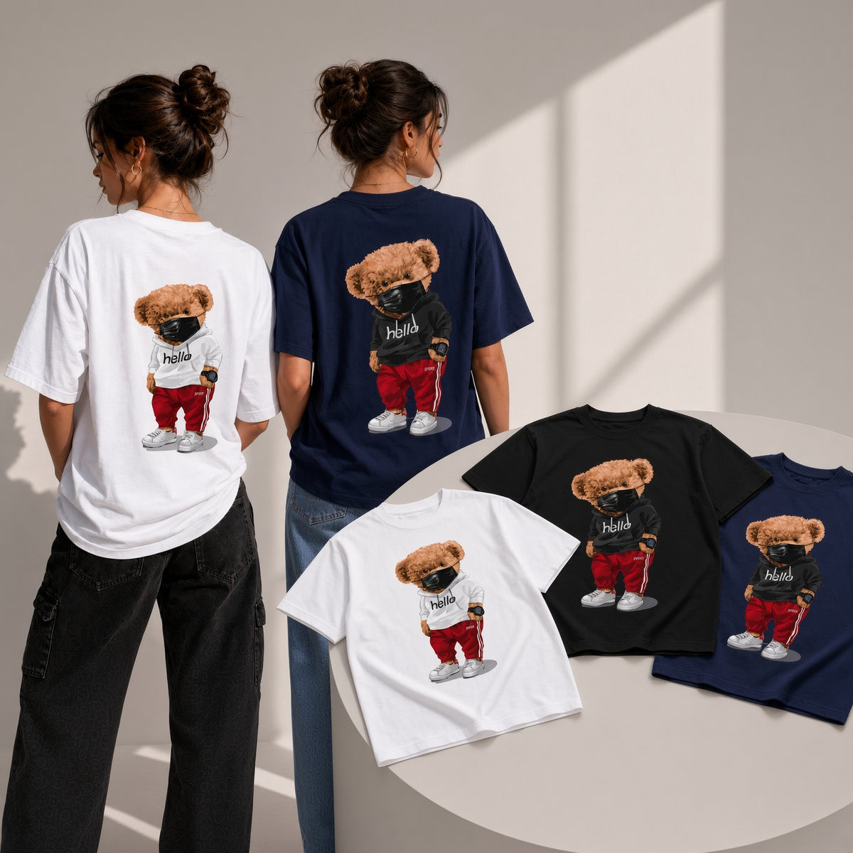 Hello Sporty Bear Tee Oversized Streetwear Unisex T-Shirt, Trendy Bear Print Shirt, Y2K Aesthetic Graphic Tee, Gift for Her