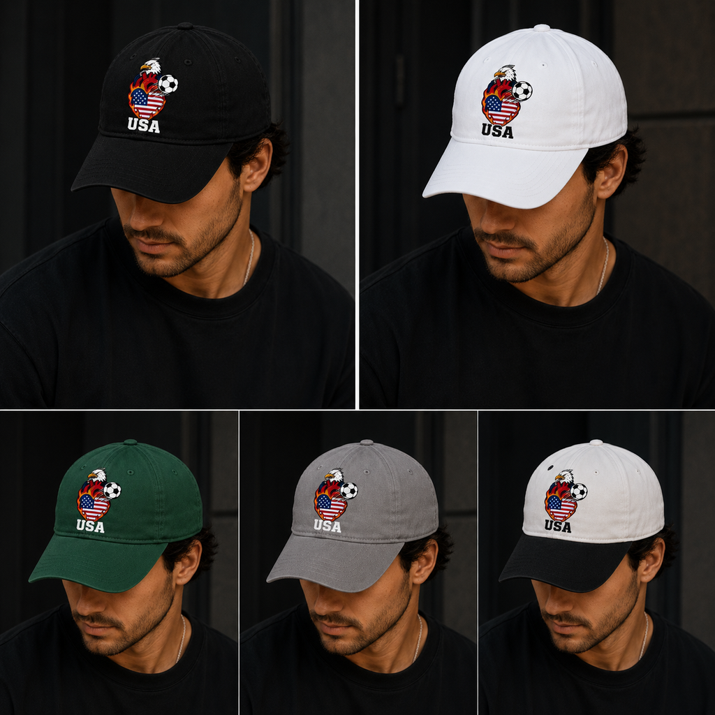 USA Eagle Fire Heart Soccer Cap | Black