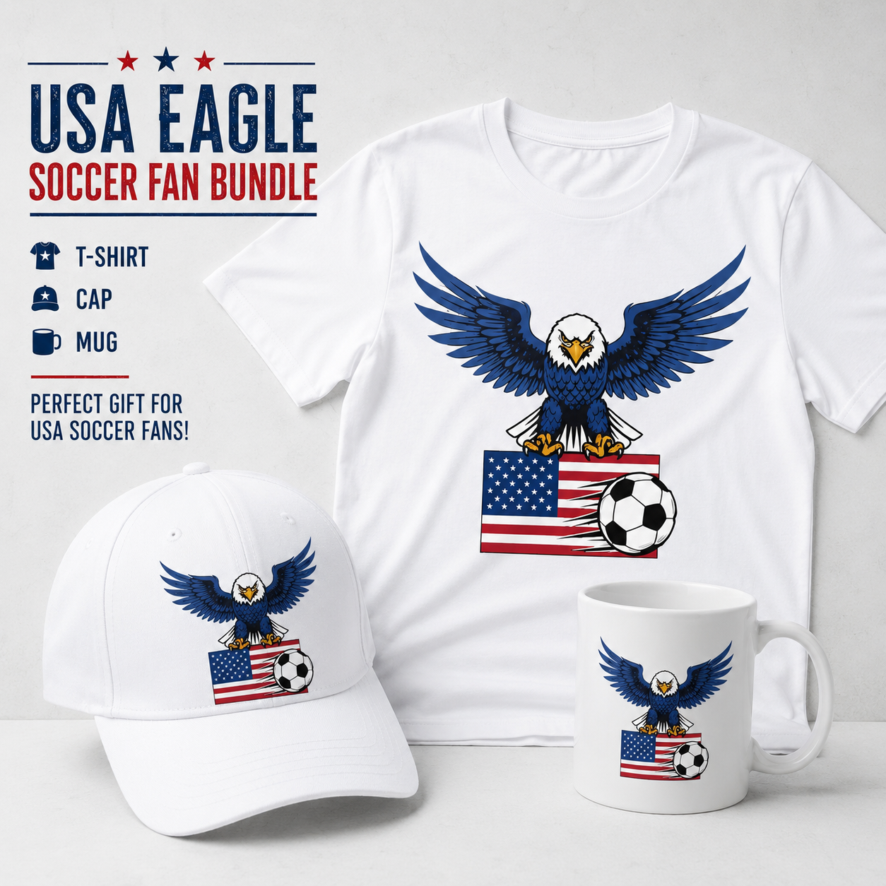 USA Eagle Crest Soccer Gift Set | Shirt + Cap + Mug