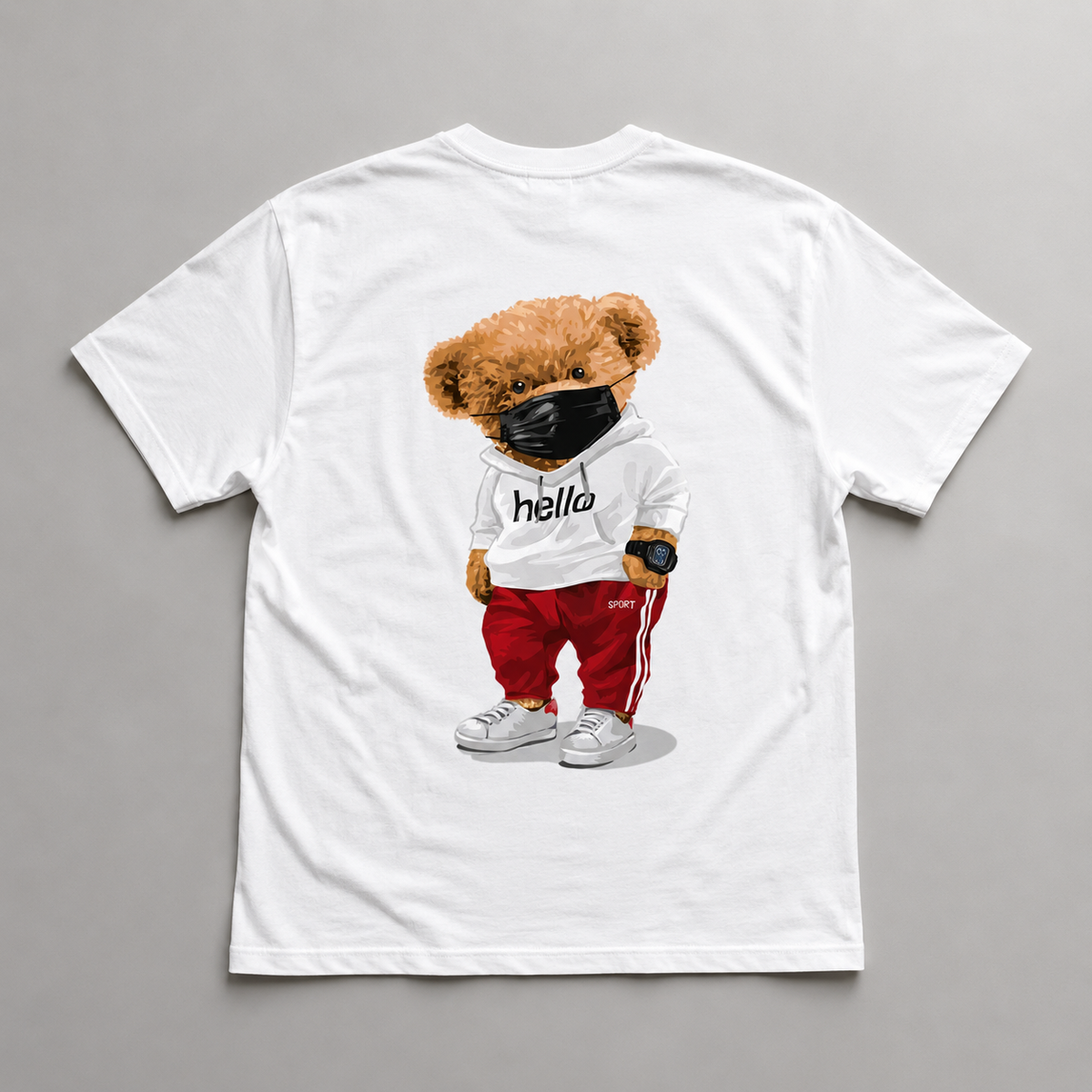 Hello Sporty Bear Tee Oversized Streetwear Unisex T-Shirt, Trendy Bear Print Shirt, Y2K Aesthetic Graphic Tee, Gift for Her