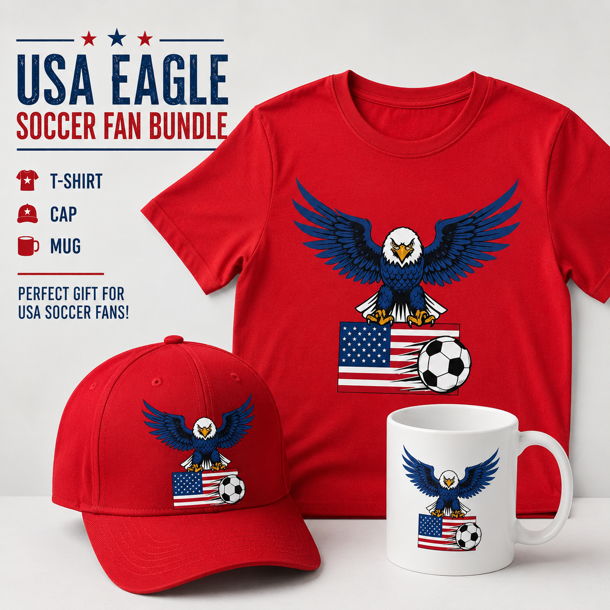 USA Eagle Crest Soccer Gift Set | Shirt + Cap + Mug