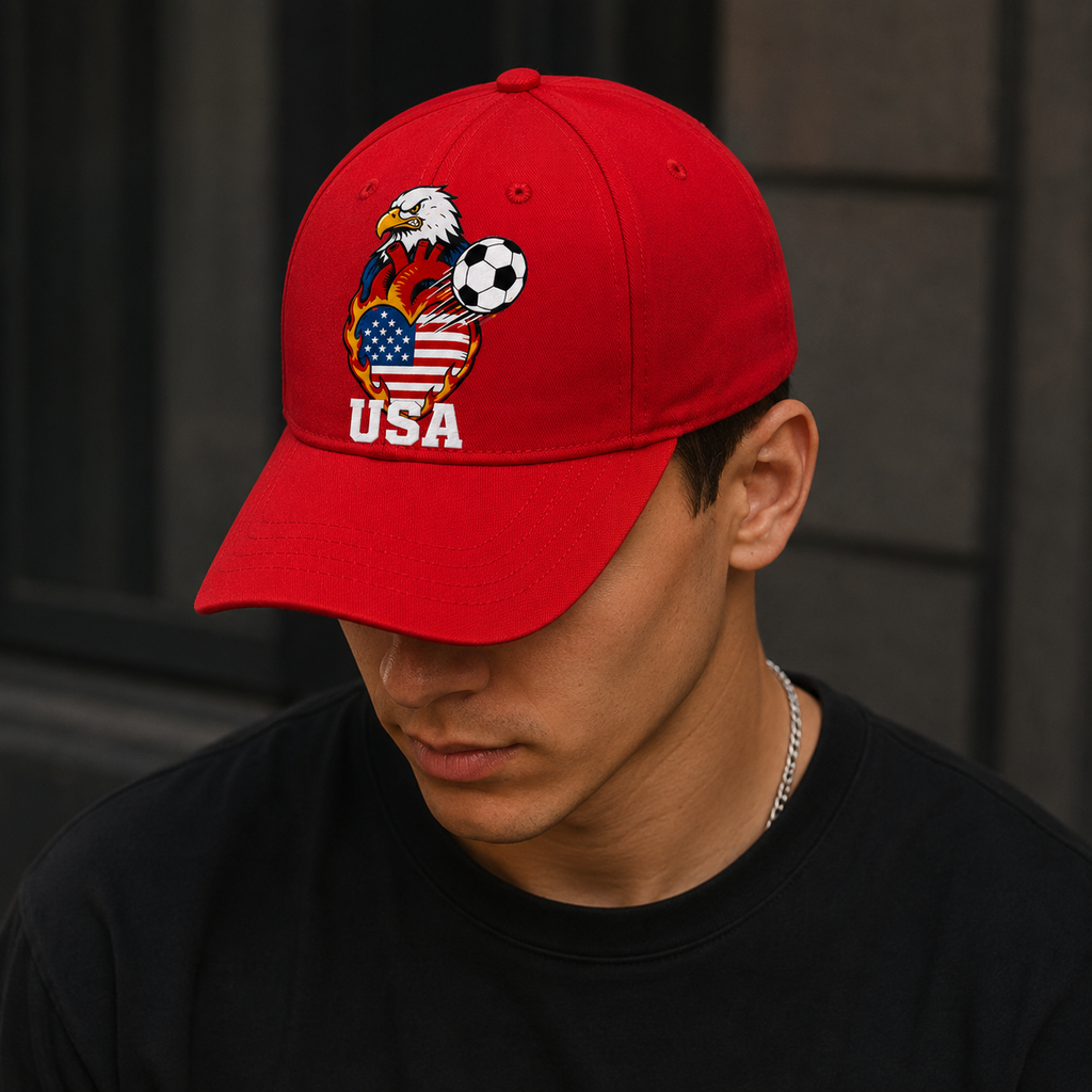 USA Eagle Fire Heart Soccer Cap | Black