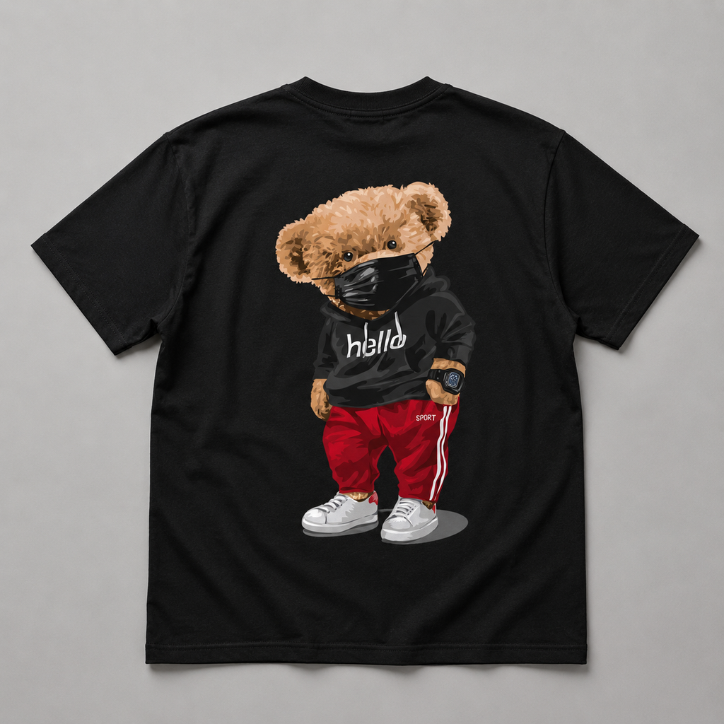 Hello Sporty Bear Tee Oversized Streetwear Unisex T-Shirt, Trendy Bear Print Shirt, Y2K Aesthetic Graphic Tee, Gift for Her