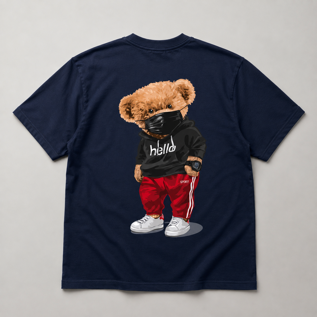 Hello Sporty Bear Tee Oversized Streetwear Unisex T-Shirt, Trendy Bear Print Shirt, Y2K Aesthetic Graphic Tee, Gift for Her