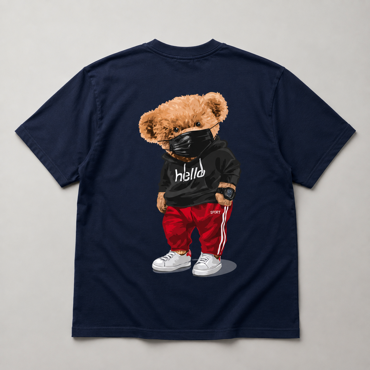 Hello Sporty Bear Tee Oversized Streetwear Unisex T-Shirt, Trendy Bear Print Shirt, Y2K Aesthetic Graphic Tee, Gift for Her
