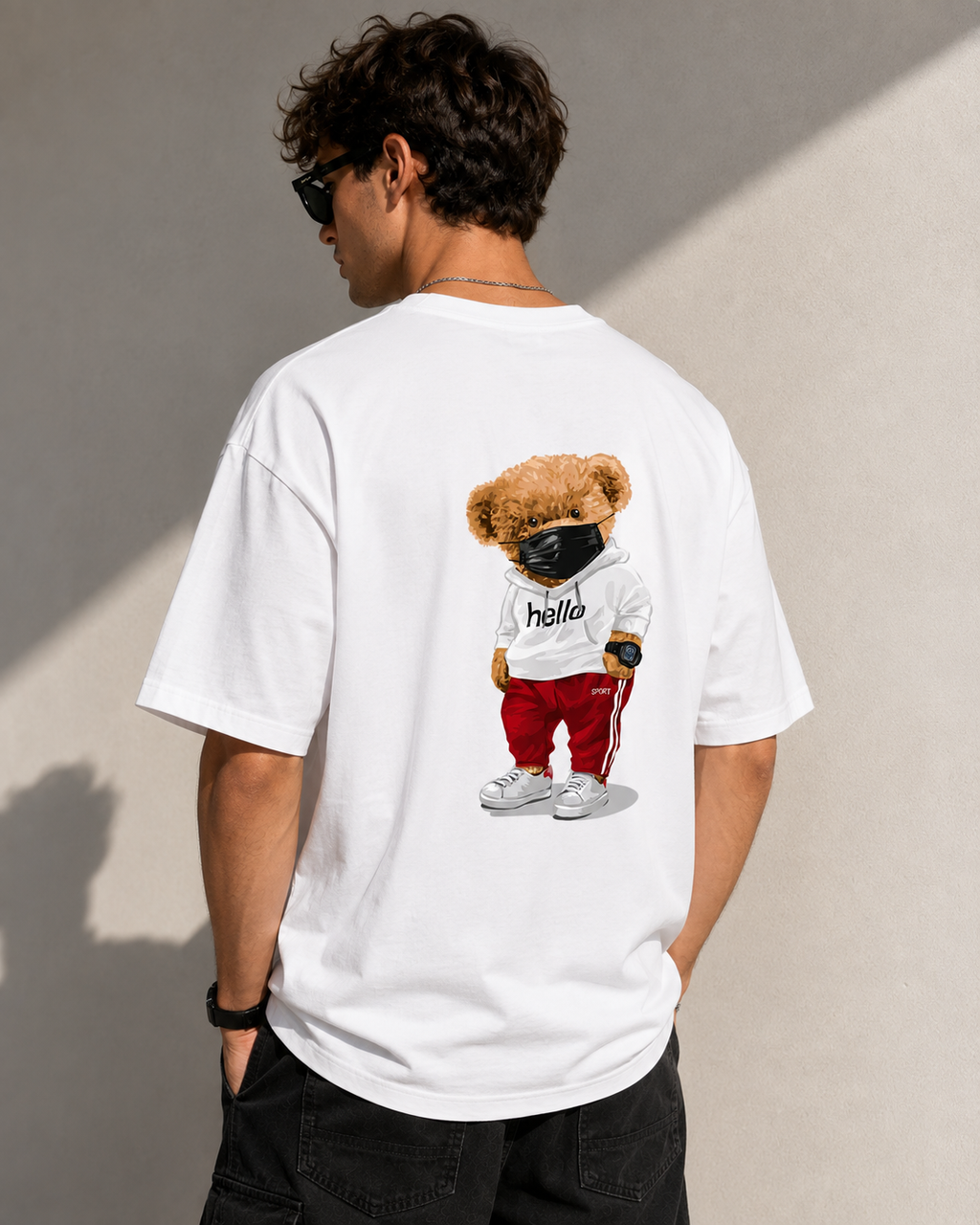 Hello Sporty Bear Tee Oversized Streetwear Unisex T-Shirt, Trendy Bear Print Shirt, Y2K Aesthetic Graphic Tee, Gift for Her