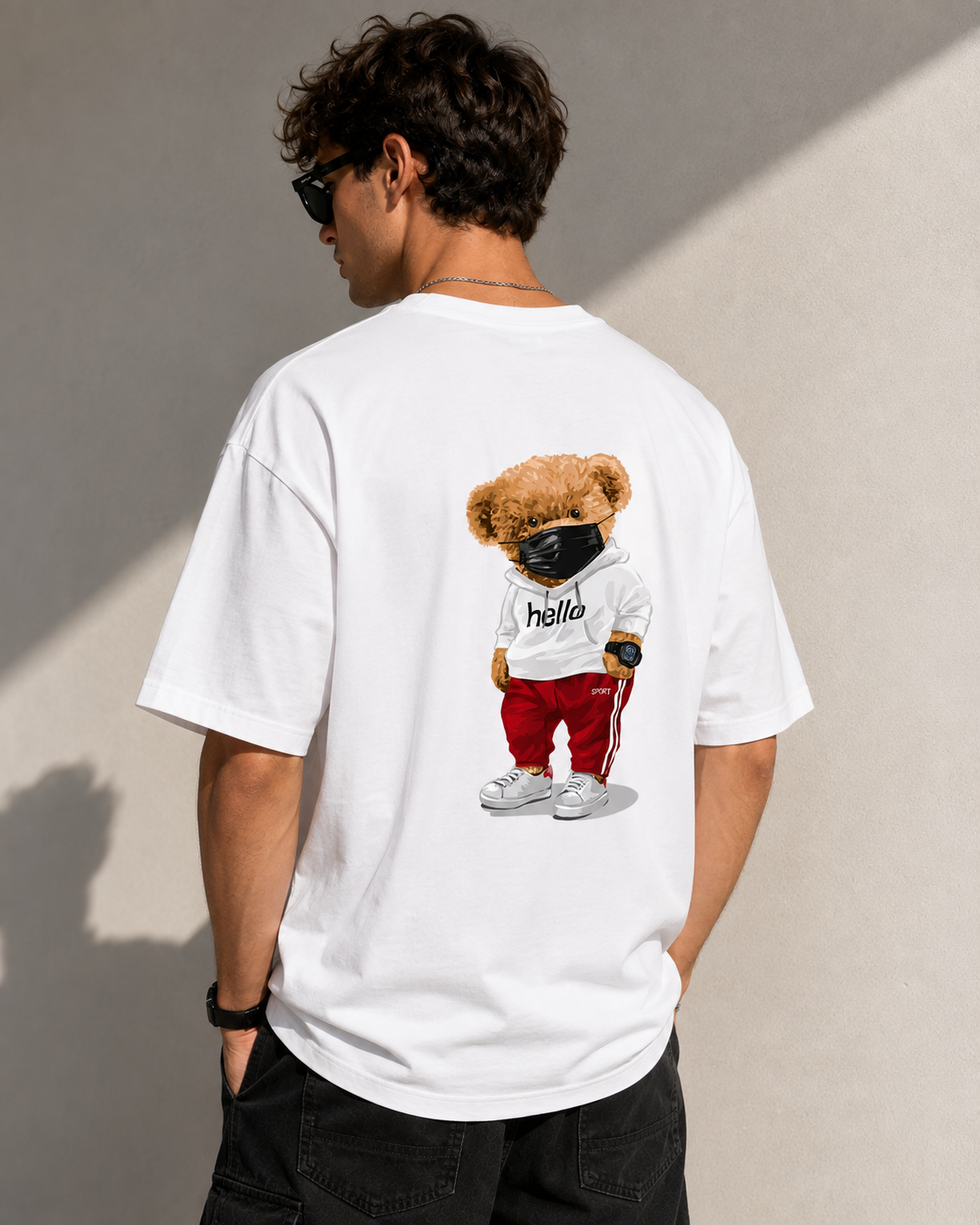 Hello Sporty Bear Tee Oversized Streetwear Unisex T-Shirt, Trendy Bear Print Shirt, Y2K Aesthetic Graphic Tee, Gift for Her