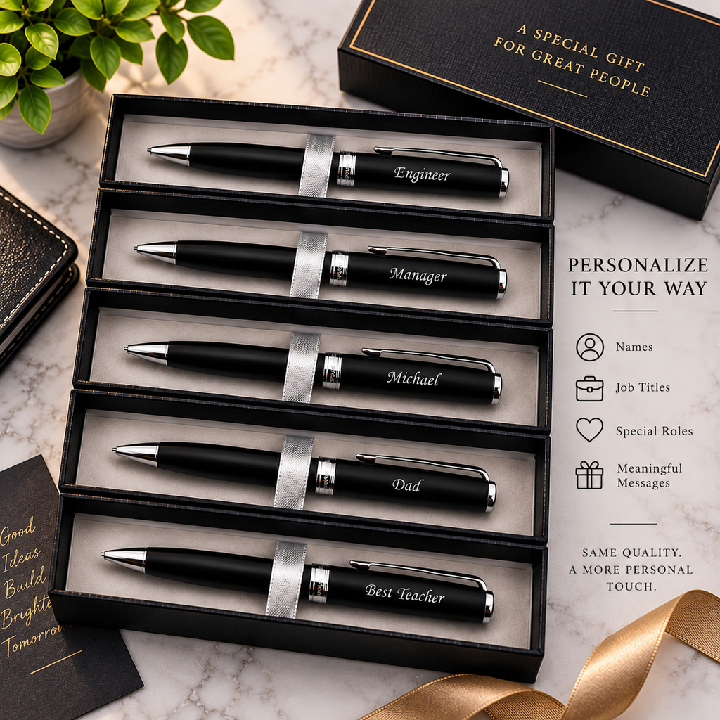Engraved Pen Gift for Engineer – Personalized Black Pen in Gift Box
