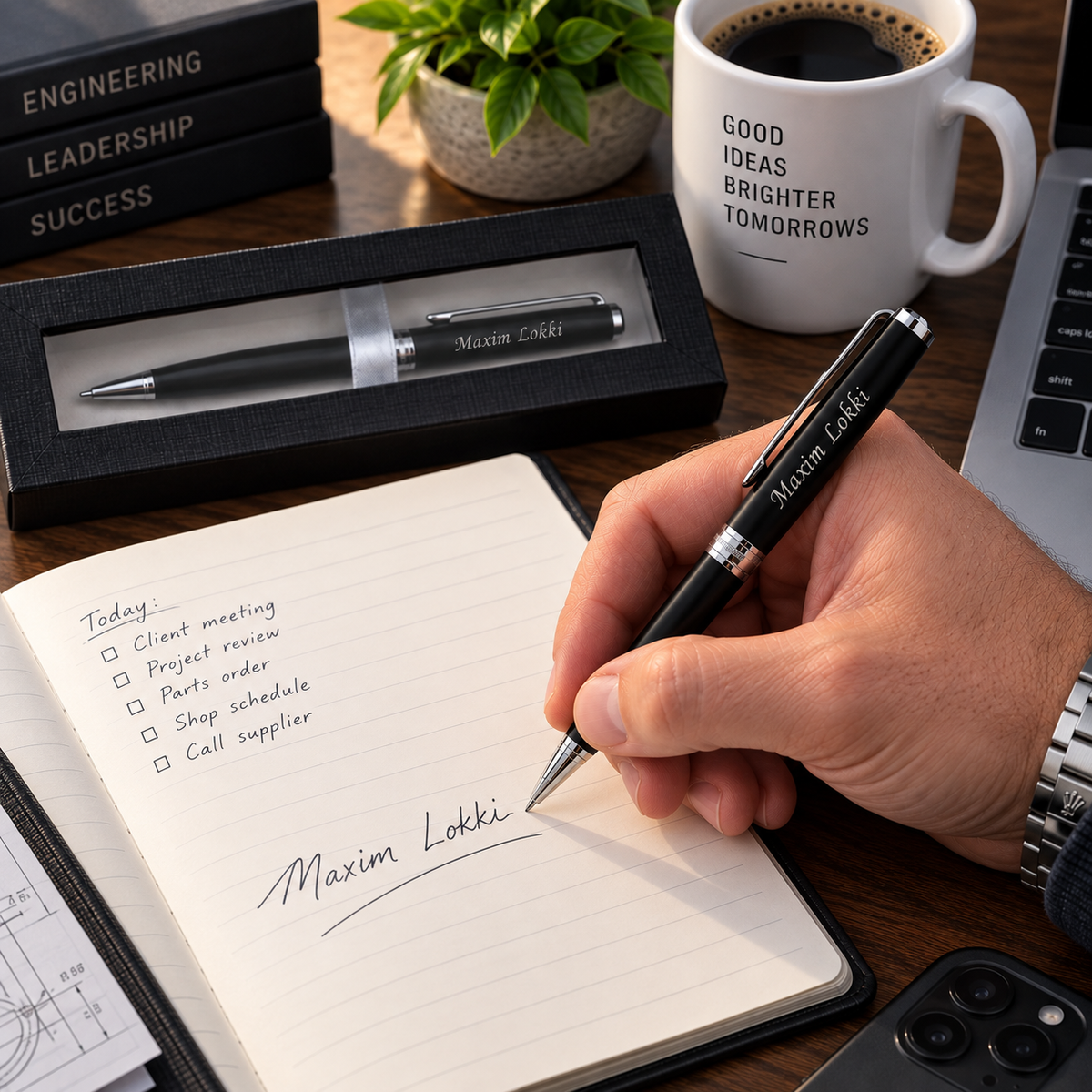 Engraved Pen Gift for Engineer – Personalized Black Pen in Gift Box