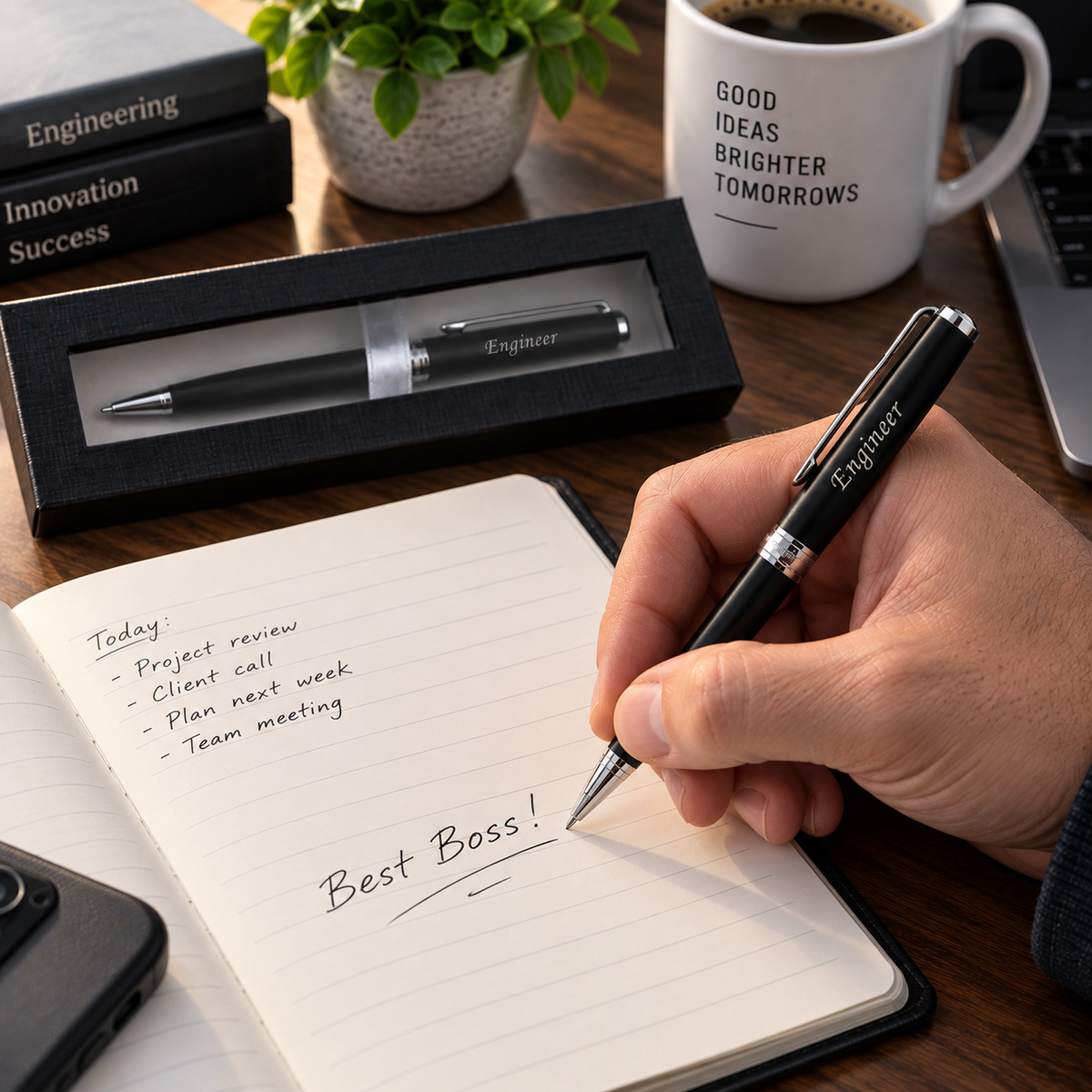 Engraved Pen Gift for Engineer – Personalized Black Pen in Gift Box