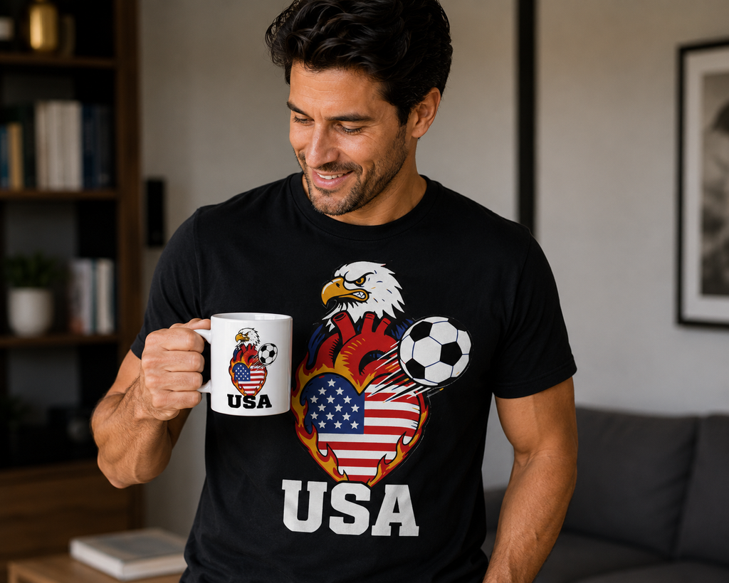 USA Eagle Fire Heart Soccer Mug | Patriotic |