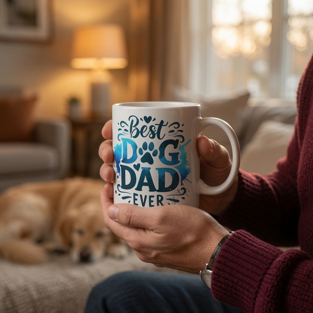 Best Dog Dad Ever Blue Watercolor Mug