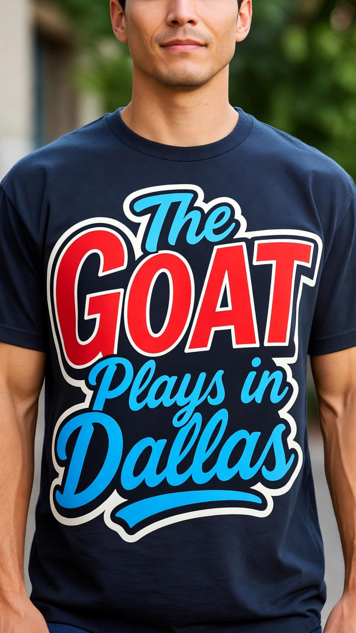GOAT 10 Dallas 2026 soccer shirt — the number 10 needs no introduction. DTF printed in Texas. Match day ready.