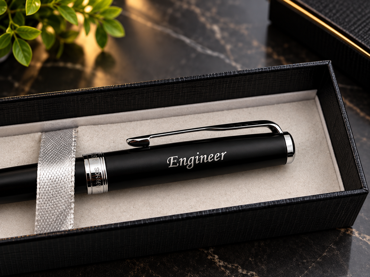 Engraved Pen Gift for Engineer – Personalized Black Pen in Gift Box