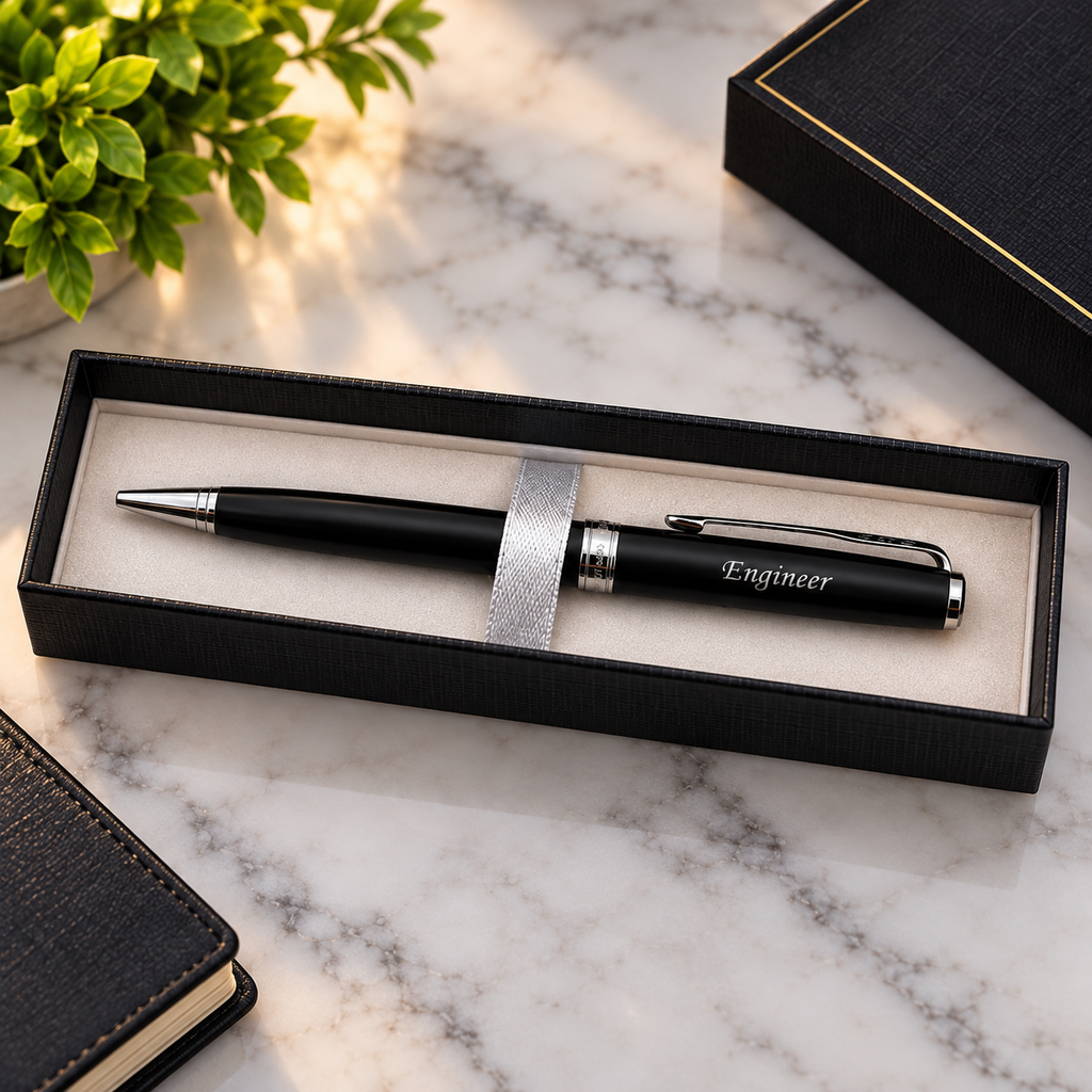 Engraved Pen Gift for Engineer – Personalized Black Pen in Gift Box