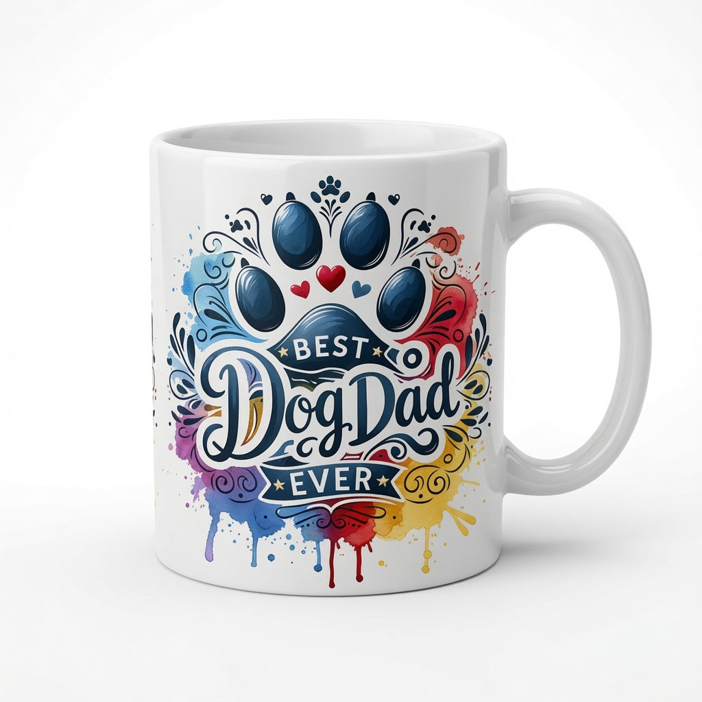 Best Dog Dad Ever Colorful Rainbow Mug | Artistic Paw Print |