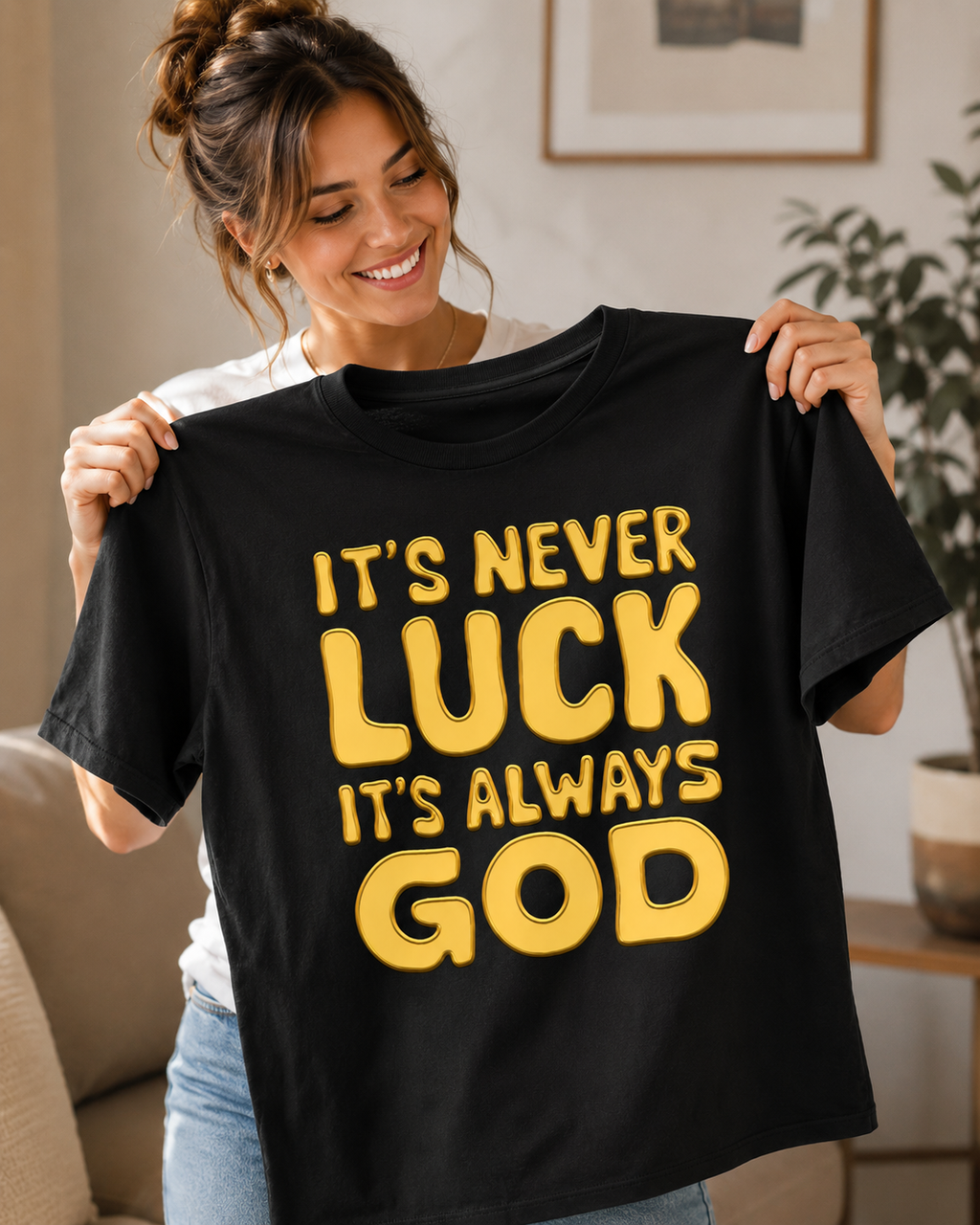 It's Never Luck It's Always God Shirt | Bold Faith Tee Shirt