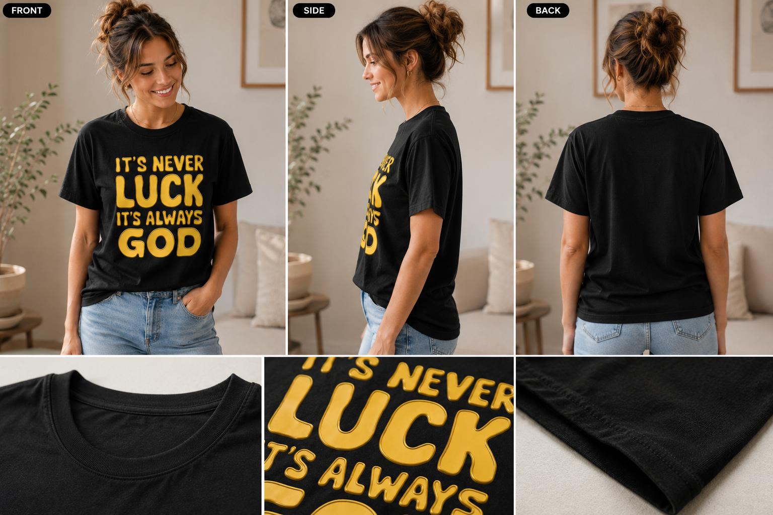 It's Never Luck It's Always God Shirt | Bold Faith Tee Shirt