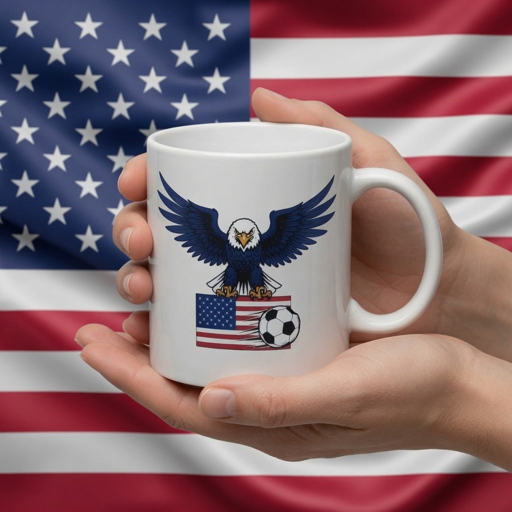 USA Eagle Flag Crest Soccer Mug | Patriotic |