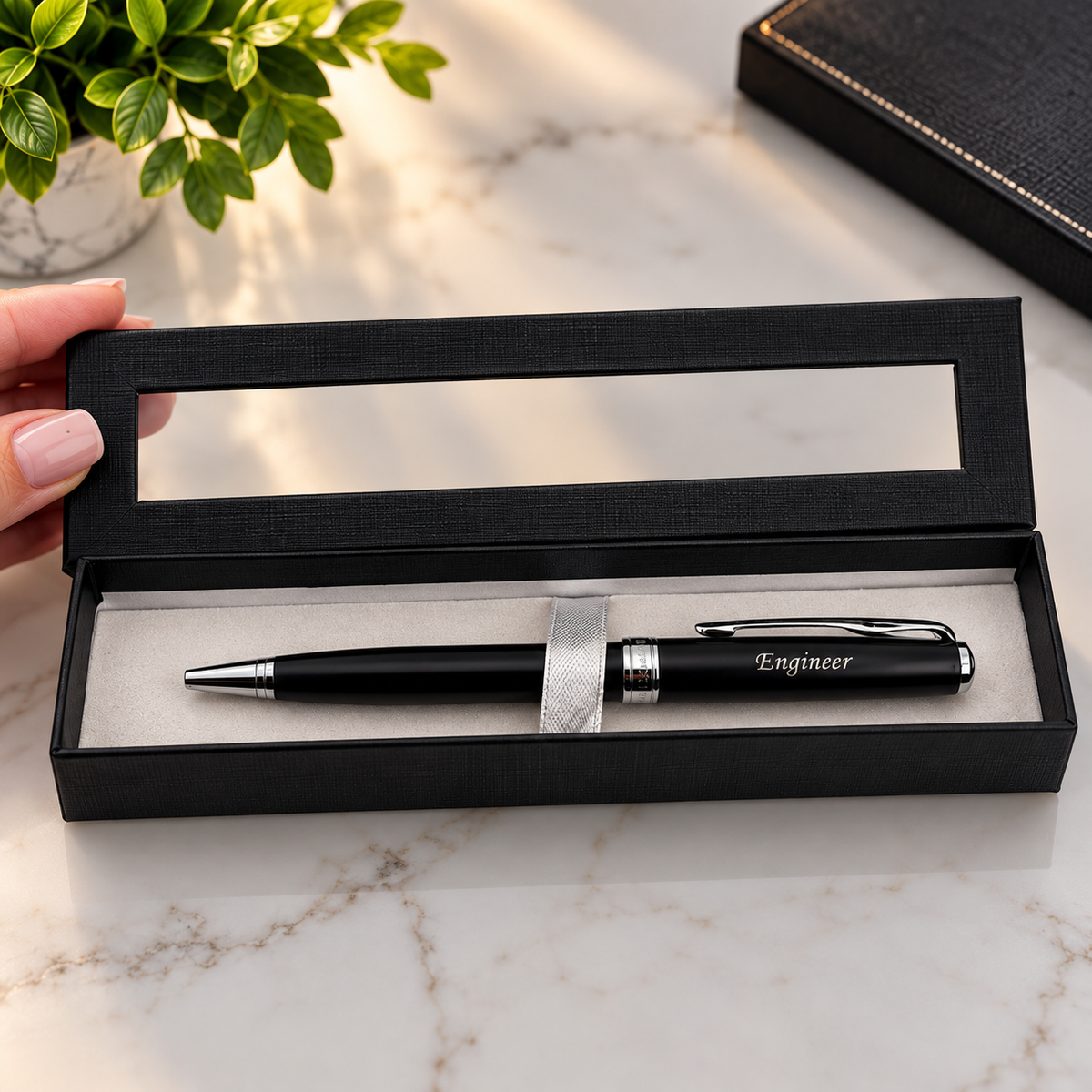 Engraved Pen Gift for Engineer – Personalized Black Pen in Gift Box