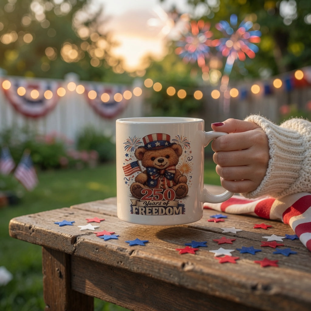 250 Years of Freedom Patriotic Bear Mug | America 250