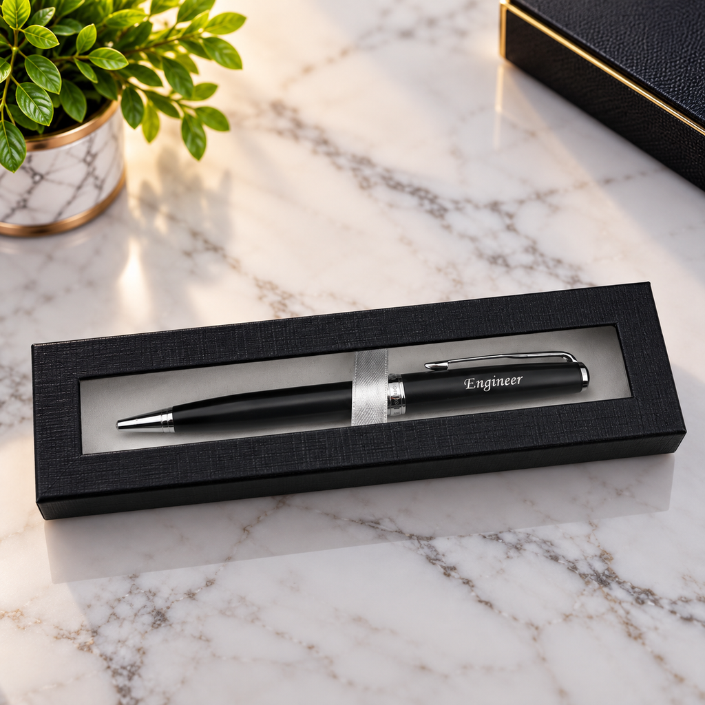 Engraved Pen Gift for Engineer – Personalized Black Pen in Gift Box