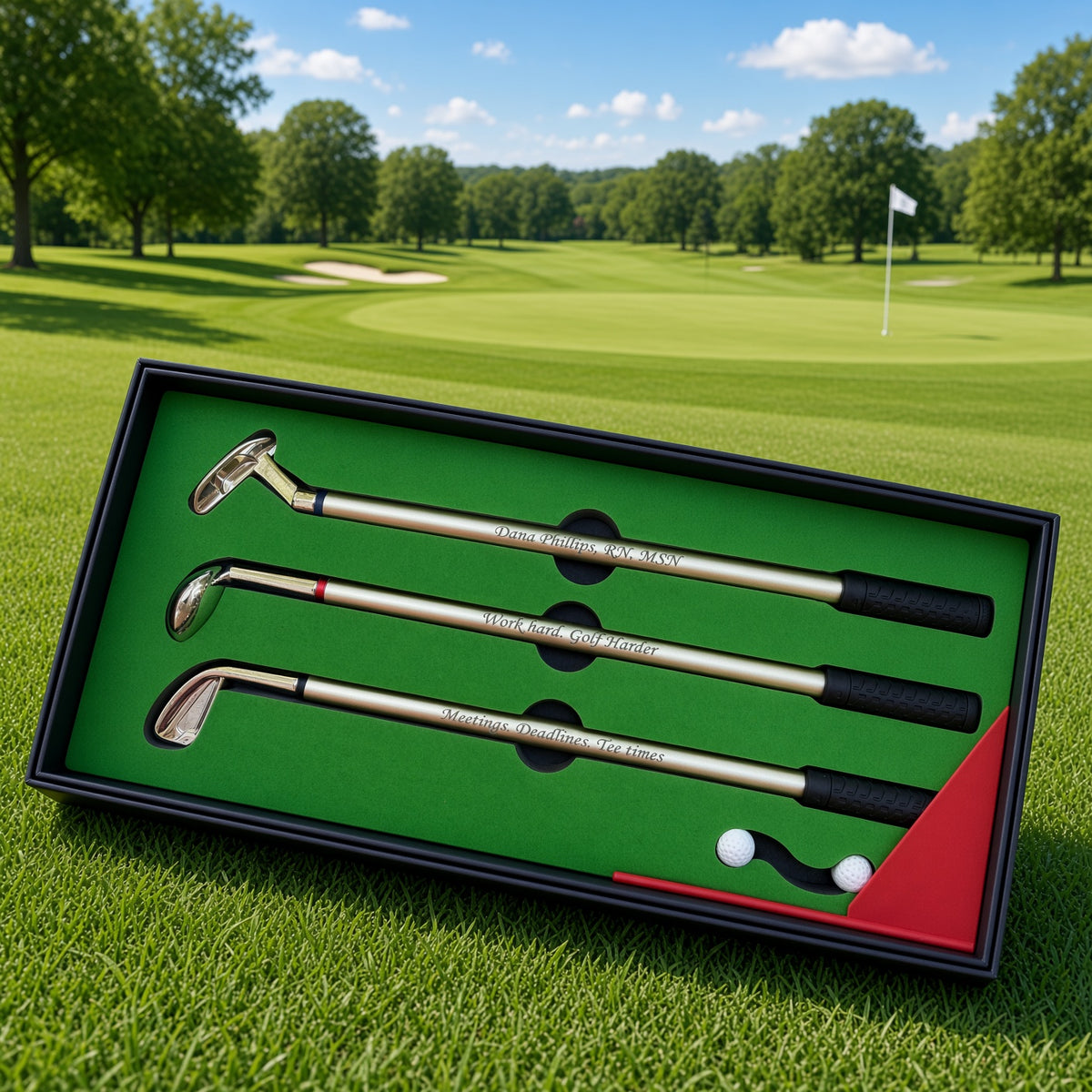 Golf Pen Set Gift for Him, Personalized Golf Club Pens, Executive Golfer Gift Box, Retirement Boss Fathers Day Golf Gift