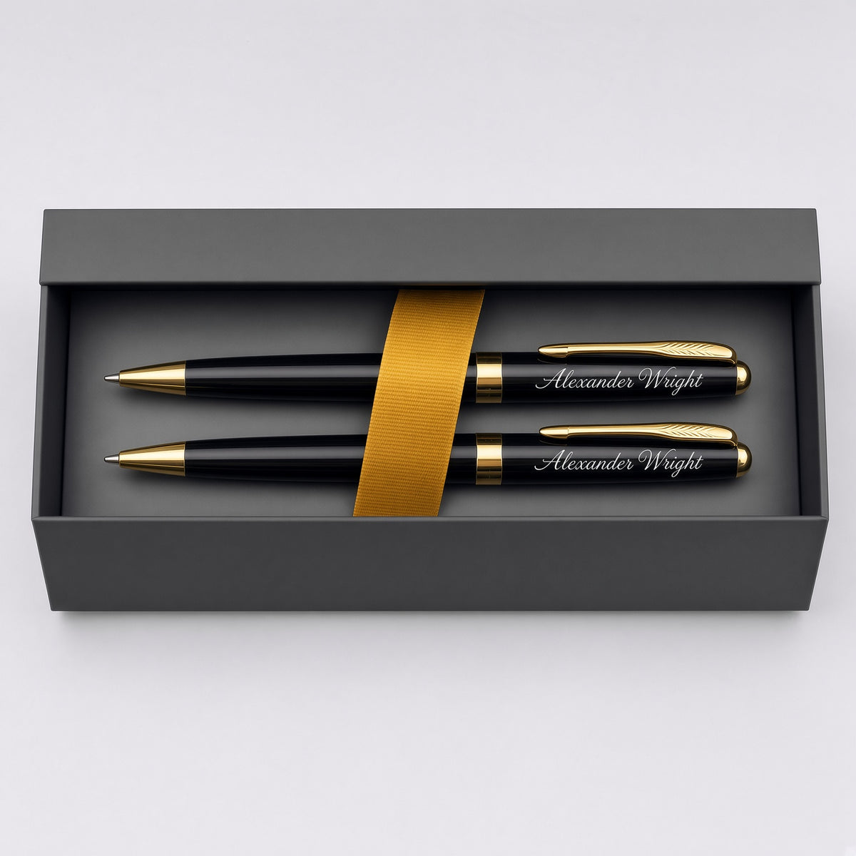 Personalized Pen Set for Him or Her, Engraved Ballpoint Pen Duo, Custom Name Gift Box, Wedding Groomsmen Gift, Corporate Executive Gift