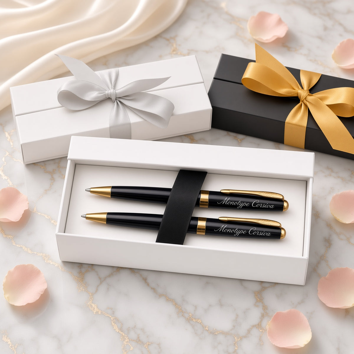 Personalized Pen Set for Him or Her, Engraved Ballpoint Pen Duo, Custom Name Gift Box, Wedding Groomsmen Gift, Corporate Executive Gift