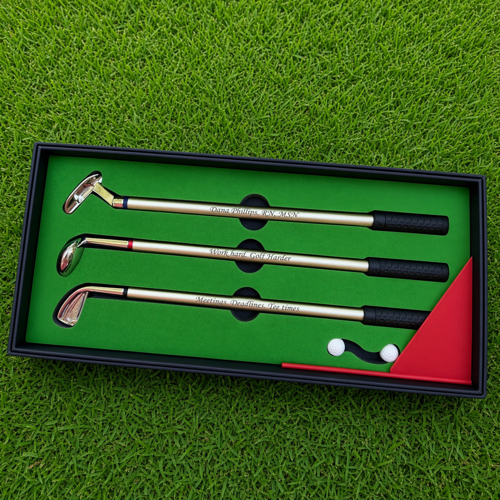 Golf Pen Set Gift for Him, Personalized Golf Club Pens, Executive Golfer Gift Box, Retirement Boss Fathers Day Golf Gift
