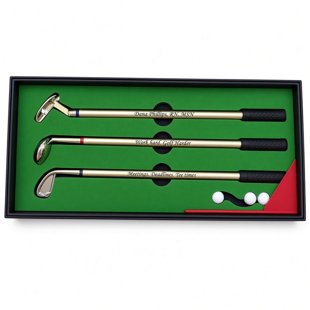 Golf Pen Set Gift for Him, Personalized Golf Club Pens, Executive Golfer Gift Box, Retirement Boss Fathers Day Golf Gift