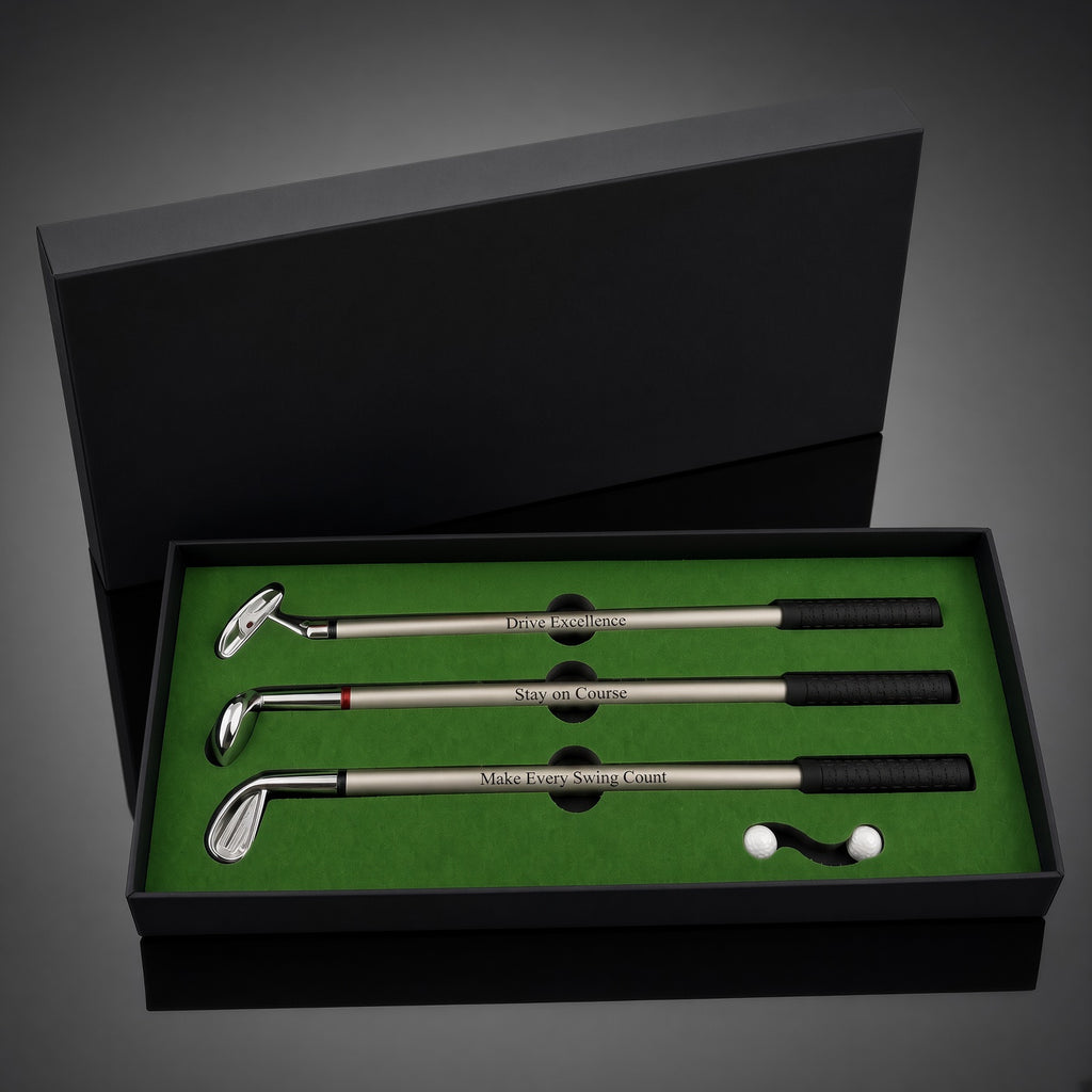 Golf Pen Set Gift for Him, Personalized Golf Club Pens, Executive Golfer Gift Box, Retirement Boss Fathers Day Golf Gift